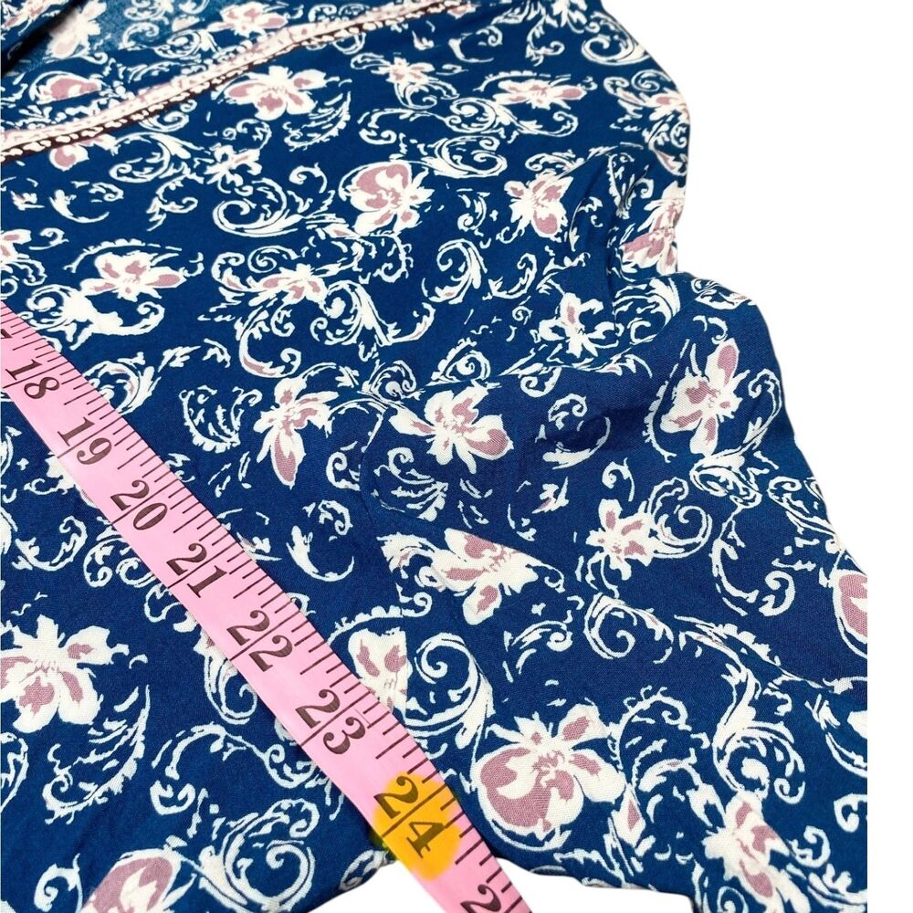 Cato Plus Size 14W 16W Peasant Tunic Top Blue Rayon Roll Tab Sleeve Boho V Neck - Picture 6 of 10